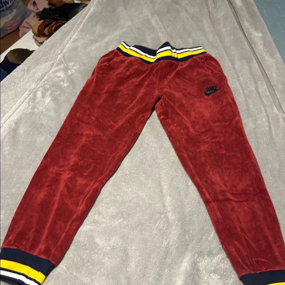 Nike Red Joggers with Navy and Yellow Trim